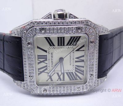 Swiss Grade Replica Cartier Santos 100 Diamond Watch 